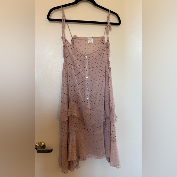 NWOT Free People Intimately Tie Strap Top in Pink with Black Polka Dots in Large - Picture 1 of 6